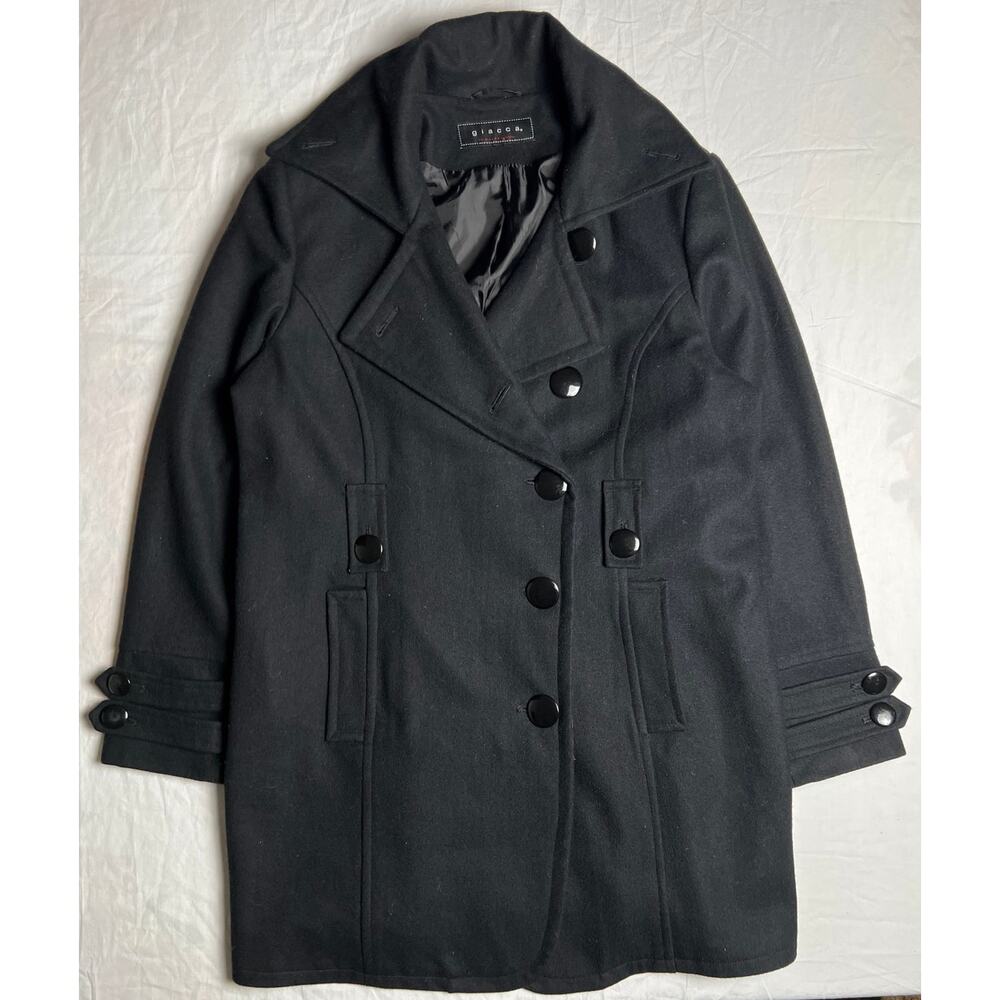 Giacca Gallery Company Women's Wool Black Button Down Coat Size Medium